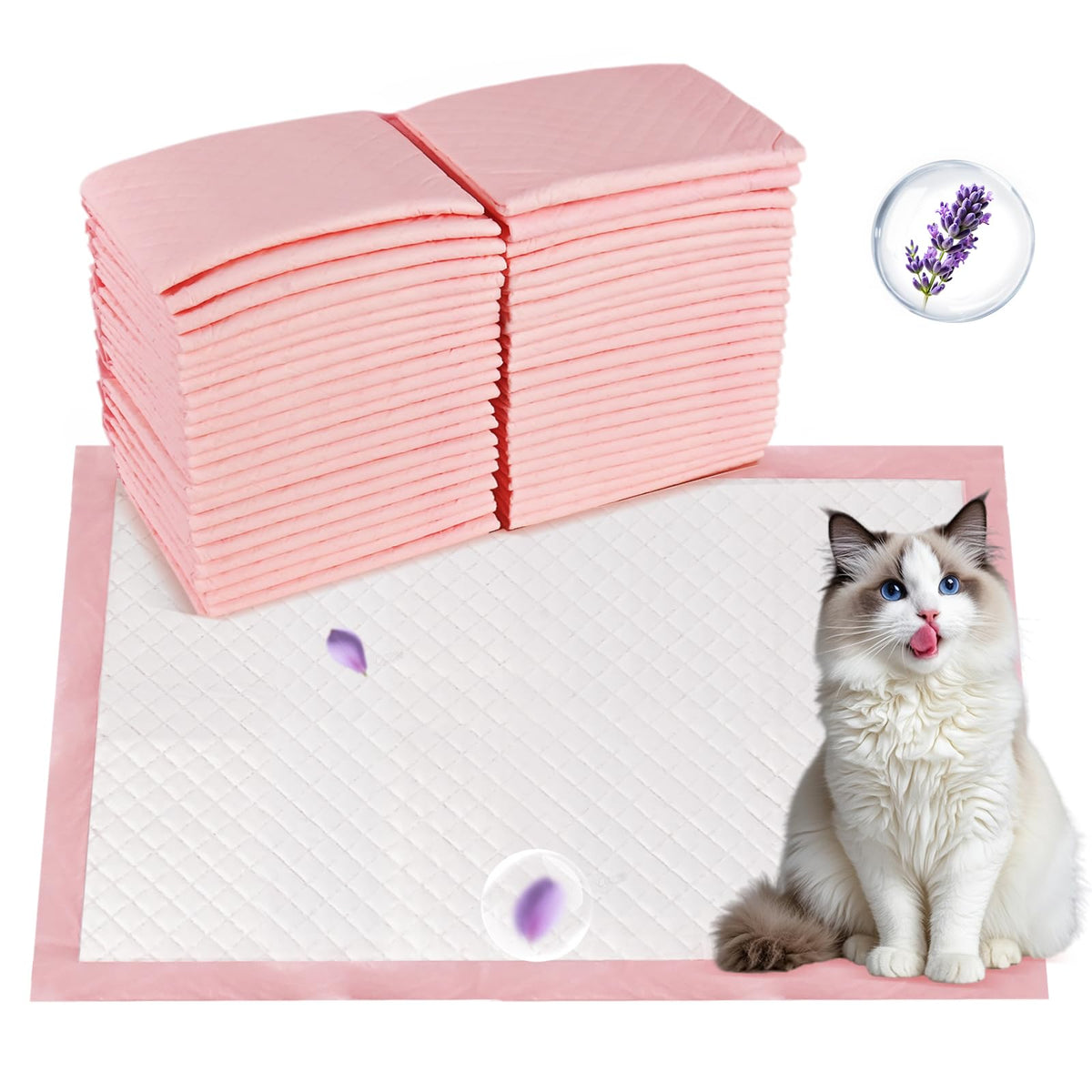 50 Count Cat Litter Pads for Tidy Cats Breeze Litter System 16.9 x 11.4 Inch Lavender Scented Cat Pad Refills Super Absorbent Quick-Dry Pee Pads for Cats
