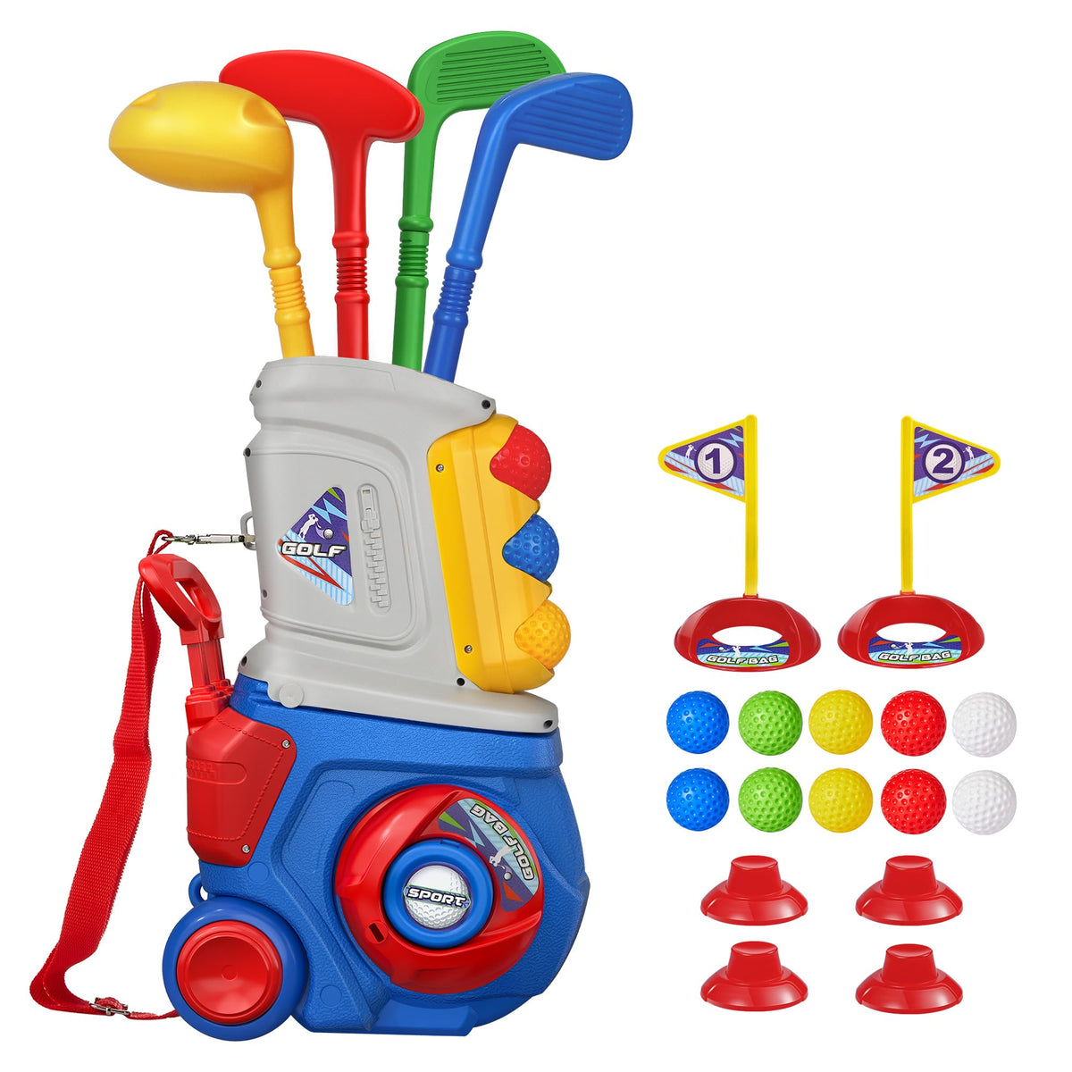 Toddler Golf Set, Kids Golf Set for Ages 1 2 3 4 5 Years Old Boys Girls with 4 Plastic Golf Clubs 10 Balls, Indoor Outdoor Baby Toddler Golf Clubs Set Toy with Cart Birthday Gifts Blue