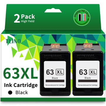 TEINO 63XL 63 Black Ink Cartridge for HP Printers Remanufactured Replacement for HP Ink 63 63XL Ink Cartridge Combo Pack Work with 4520 3830 4650 5200 5255 5258 4512 1112 2132 (2 Black)