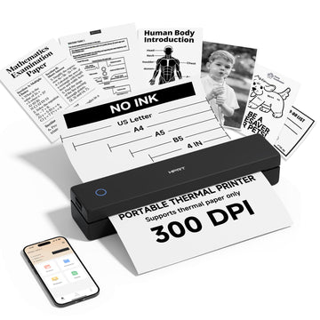 HPRT Inkless Portable Printer Wireless for Travel,Thermal Printer Supports 8.5" x 11" US Letter&A4&A5,Compatible with iOS,Android, Laptop, MT620 Pro,300 DPI,Black