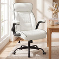 White Office Chair 400lbs, Modern Executive Desk Chair with Lumbar Support, Comfortable Computer Chair with Flip-up Armrests, Adjustable Height