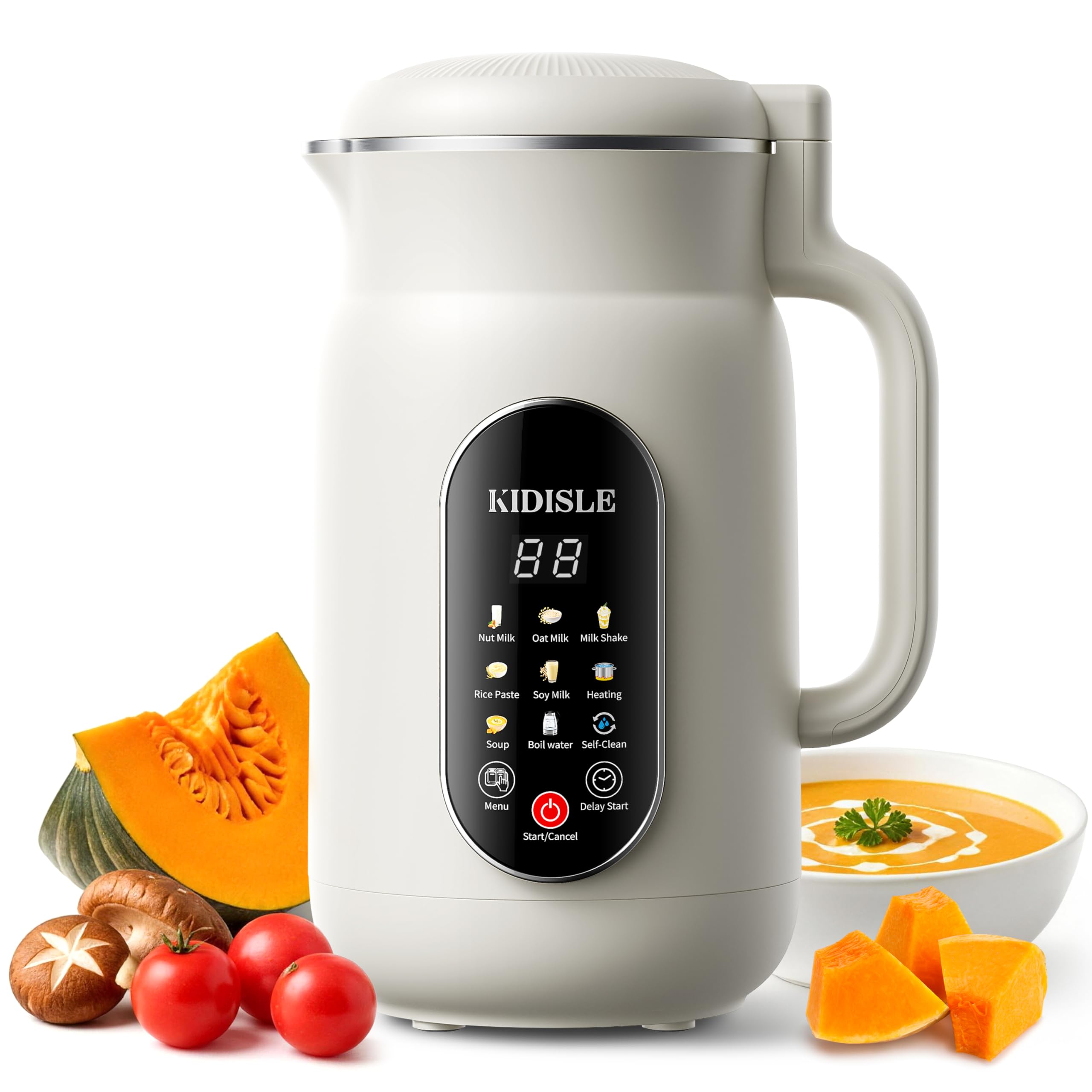 KIDISLE Nut Milk Maker Machine 51oz, 10-in-1 Soup Maker with 140? Heating & 8H Keep Warm, Touch Screen Plant-Based Milk Maker for Almond, Oat & Soy, 12H Delay Start & Self-Clean, Noise Reduction