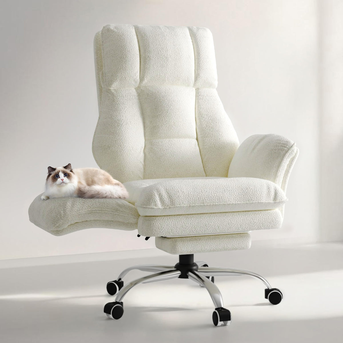 Big and Tall Office Chair, Flip Armrests for Pets & Cross Legged Sitting, 34" W x 26.8" D x 48.3" H, White