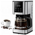 10 Cup Programmable Drip Coffee Maker, Adjustable Brew Strength, Pause & Serve, Heat Resistant Glass Carafe, Permanent Filter, Auto Shut Off, Stainless Steel, Compact Coffee Machine for Home Office