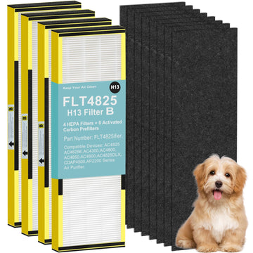 2+8 Pack FLT4825 HEPA Filter B Replacement for Germ Guardian Air Purifier, Compatible with AC4825 AC4300 AC4850 AC4880 AC4900 CDAP4500 AP2200,2 HEPA + 8 Carbon Pre-Filters,Easy Install,Odor Reduction
