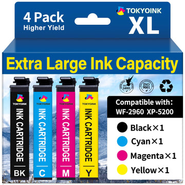 TOKYOINK Remanufactured Ink Cartridge Replacement for EPSON 222 222XL Ink Cartridges Combo Pack Compatible with XP-5200 WF-2960 Printer Ink Cartridges (Black, Yellow, Magenta, Cyan)
