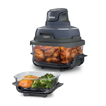 Ninja Crispi Air Fryer, Microwave, Freezer & Dishwasher Safe, Non Toxic Glass Portable Cooking System, 4 QT & 6 Cup Glass Containers with Storage Lids, Easy Meals, Air Fry, Bake, Grey (Renewed)