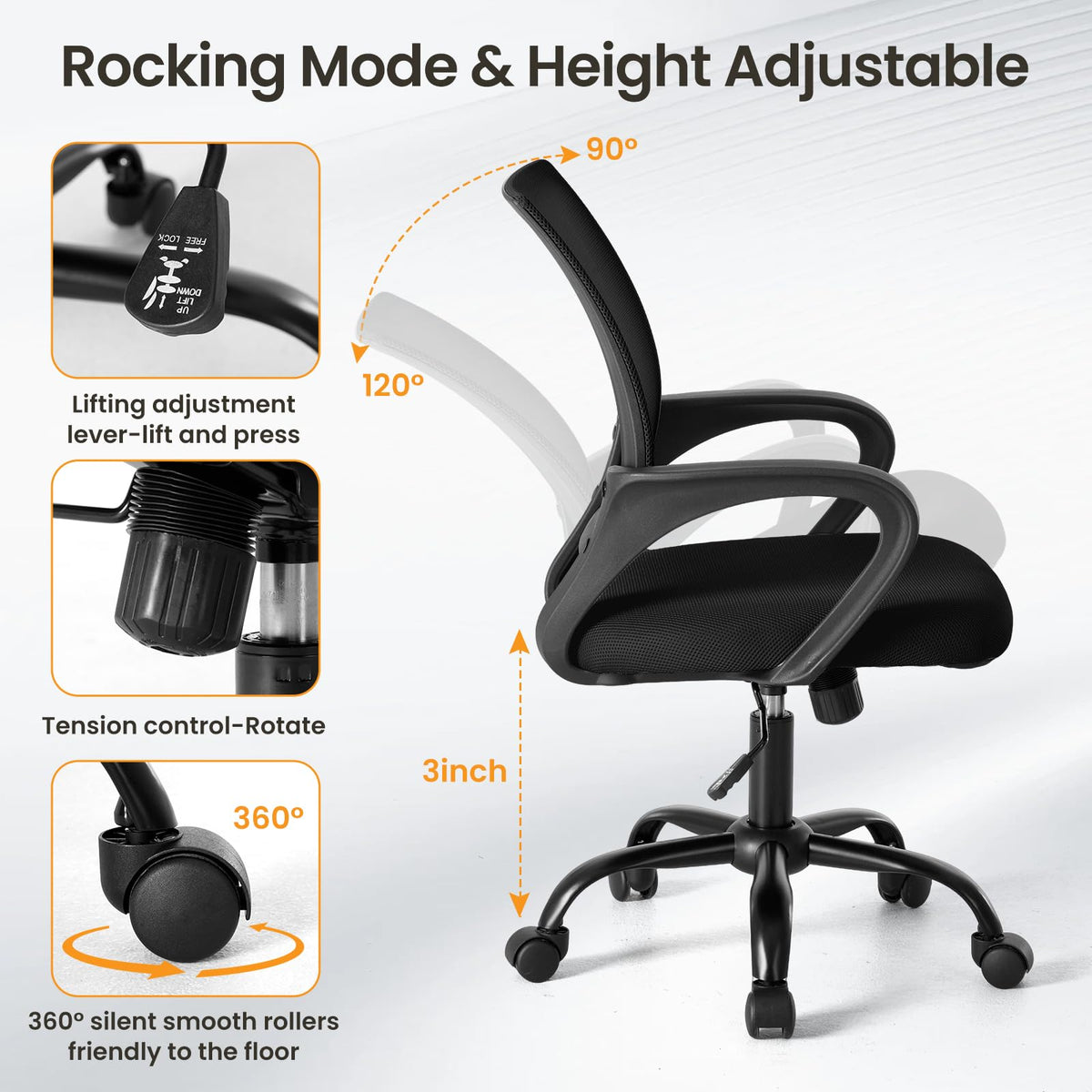 Olixis Office Desk Chair, Ergonomic Computer Chair, Lumbar Support, 2, Black