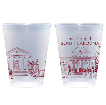 Officially Licensed University of South Carolina Campus Skyline Printed Frosted Plastic Cups 16 oz - Elegant Party Cups 10 Pack - Plastic Cups Reusable - Cute Cup set for Game day, Tailgating, Favors