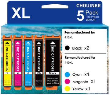 Remanufactured Replacement for Epson 410 410XL Ink Cartridge | Expression XP-640 XP-830 XP-7100 XP-530 XP-630 XP-635 (Black, Cyan, Magenta, Yellow, Photo Black) 5 Pack