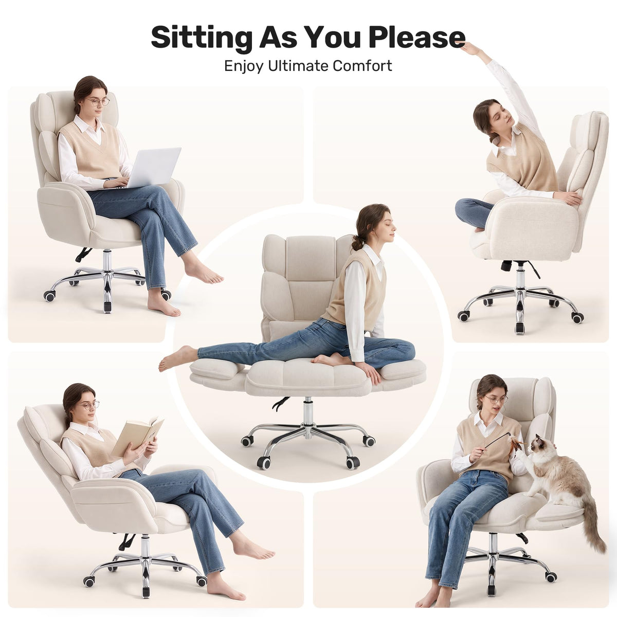 Daluvenix Big and Tall Office Chair, Flip Armrests with Side Pockets, Comfy Criss Cross Office Chair with Extra-wide Plush Seat, 150° Reclining
