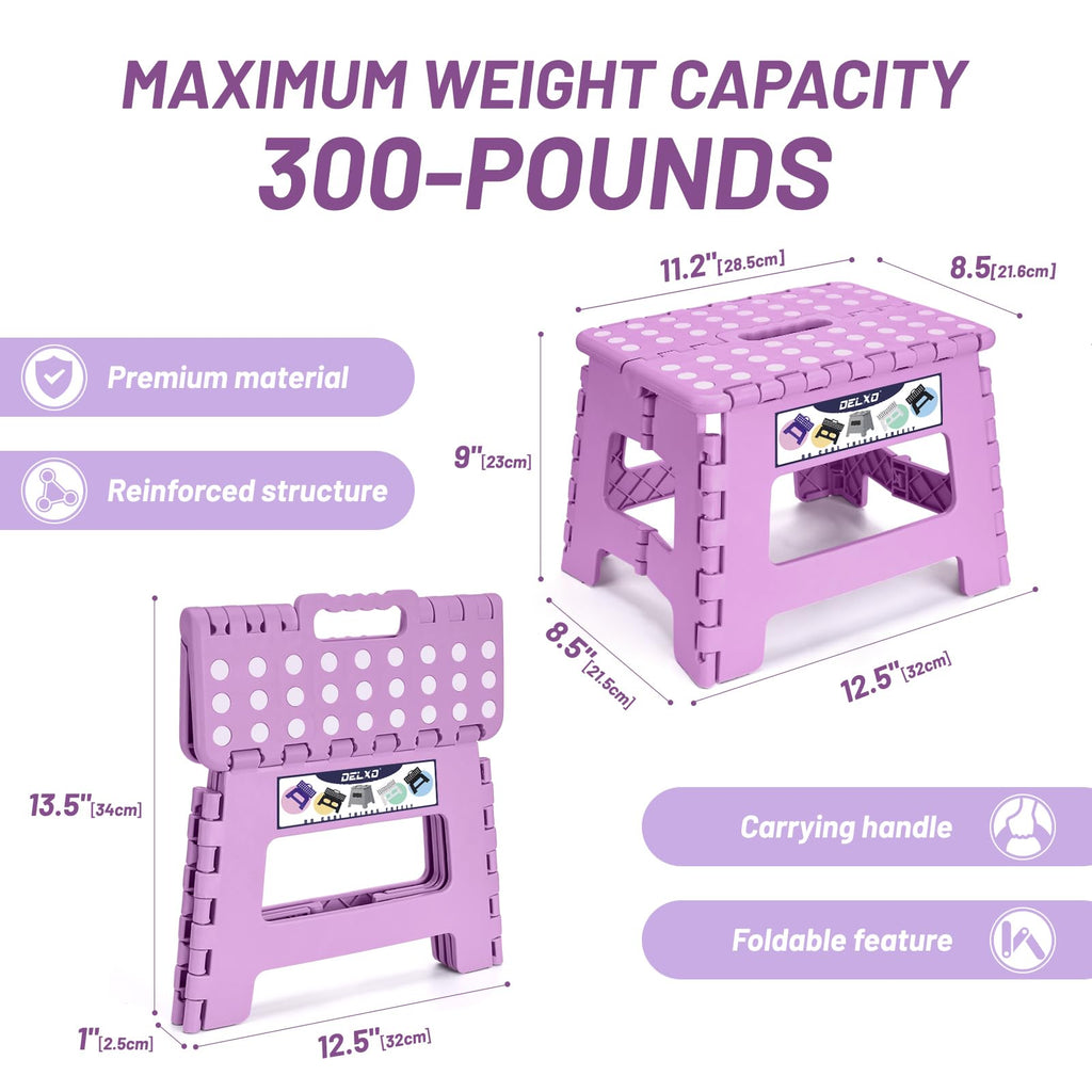 Delxo 9 Inch Kids Step Stool,300 Lbs Folding Step Stool for Toddler Purple, Light Purple
