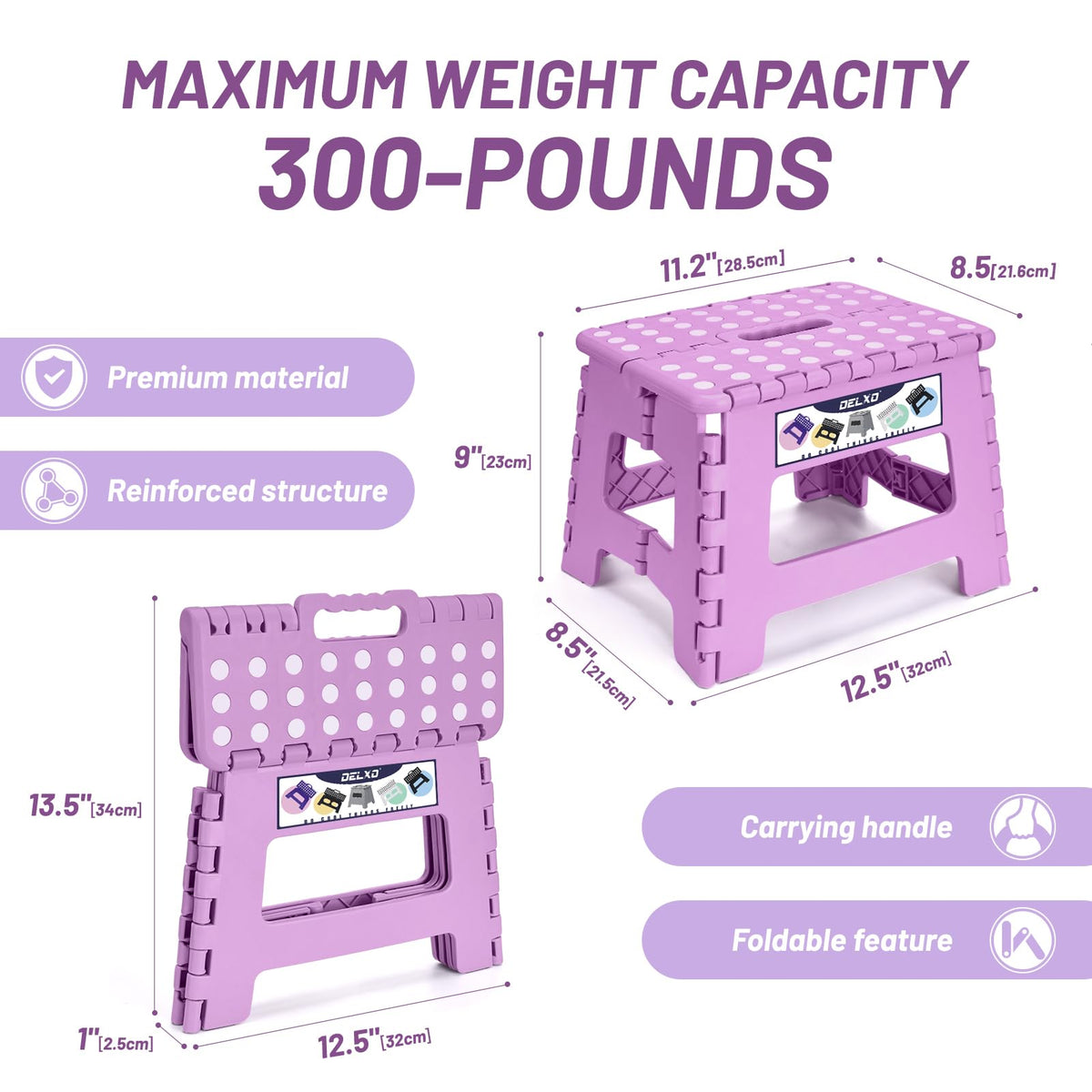 Delxo 9 Inch Kids Step Stool,300 Lbs Folding Step Stool for Toddler Purple, Light Purple