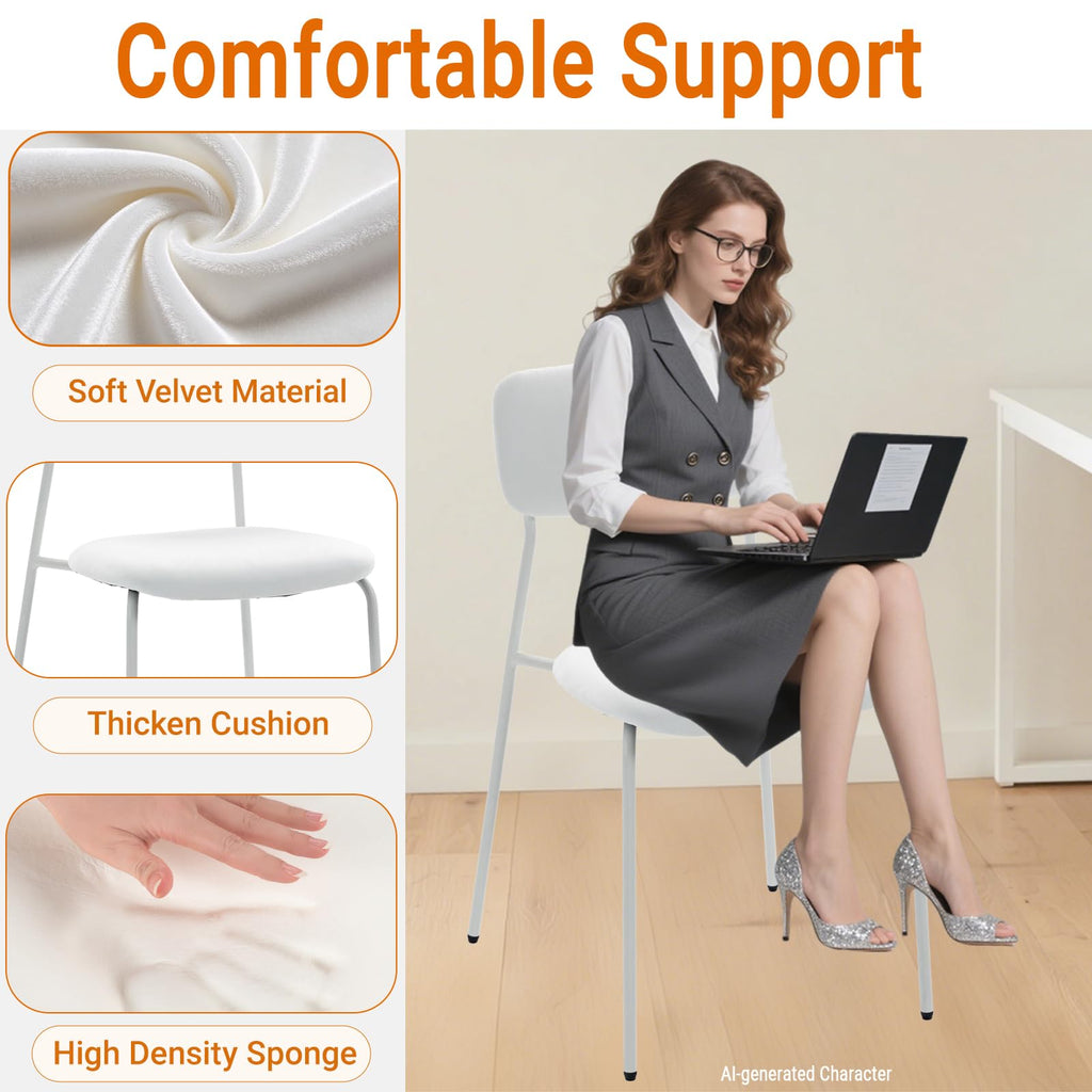 Sidanli Stackable Armless Chairs Set of 4, Small Upholstered White Chairs, Standard