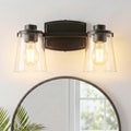 Bathroom Light Fixtures, 14" Modern Matte Black Vanity Lights for Bathroom with Thick Clear Glass Shade, 2-Light Bathroom Light Fixtures Over Mirror for Cabinet Mirror Bedroom Hallway