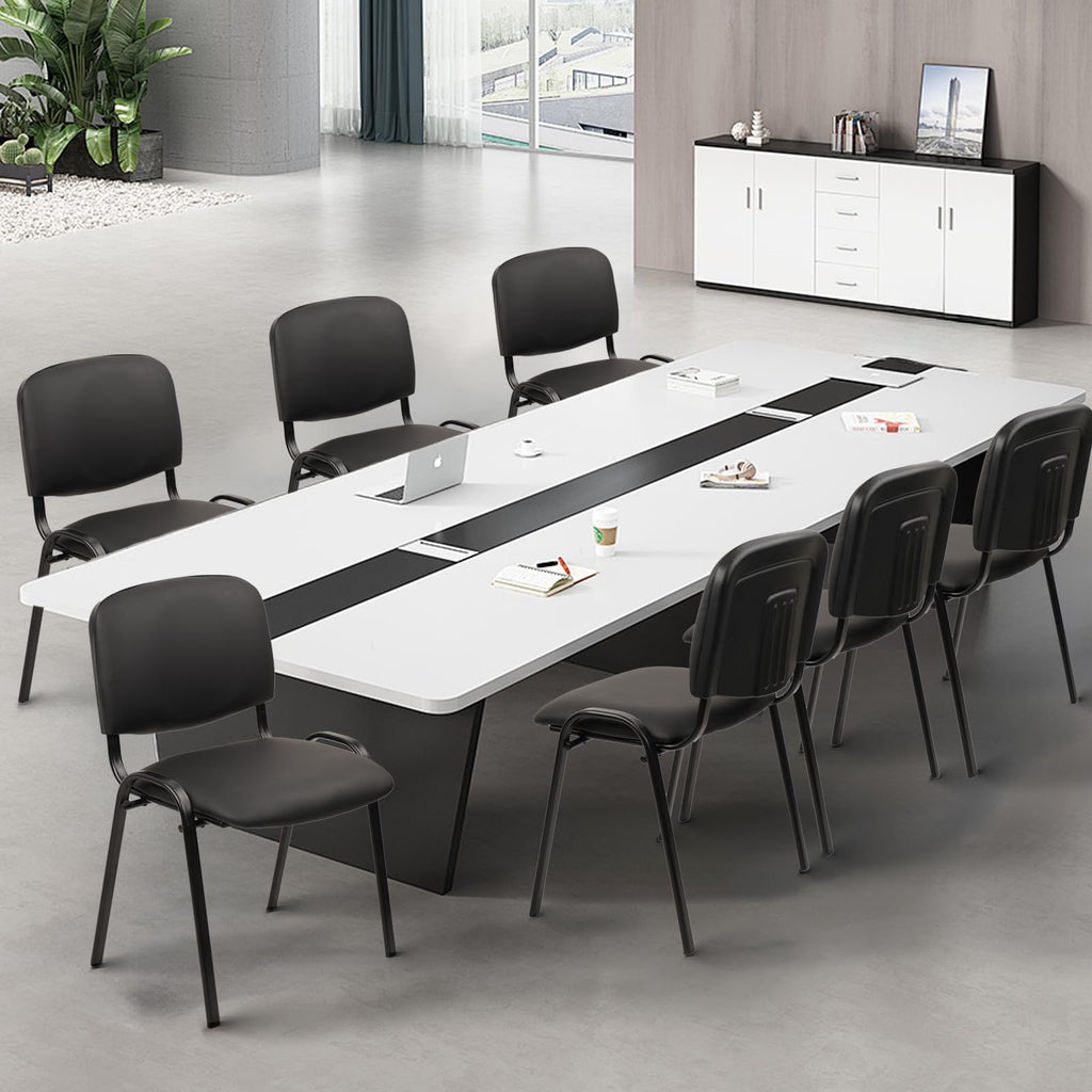 Clatina Stacking Conference Room Chairs No Wheels, Pu Leather Waiting Room Chair Armless Stackable Office Guest Chair with Metal Frames for