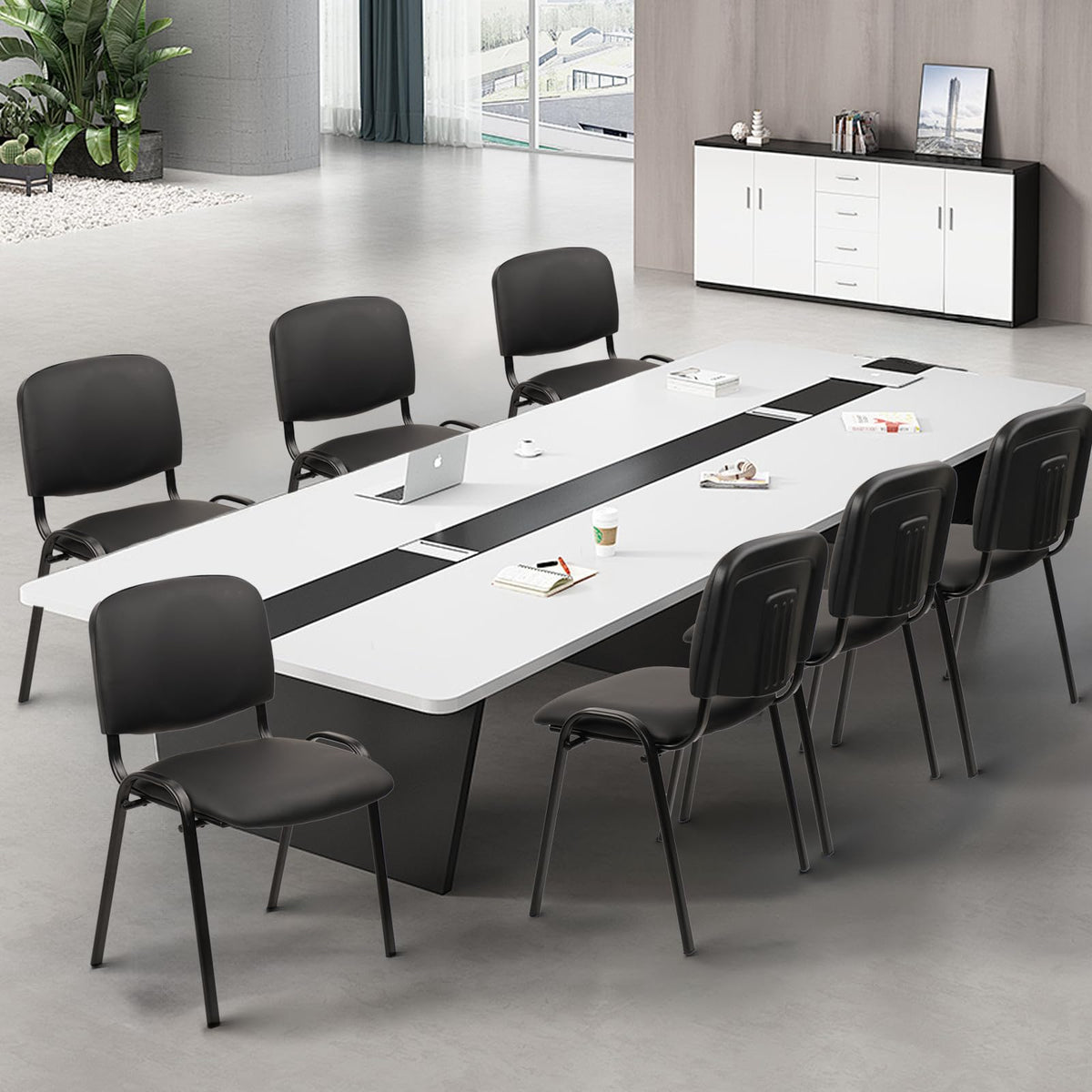 Clatina Stacking Conference Room Chairs No Wheels, Pu Leather Waiting Room Chair Armless Stackable Office Guest Chair with Metal Frames for