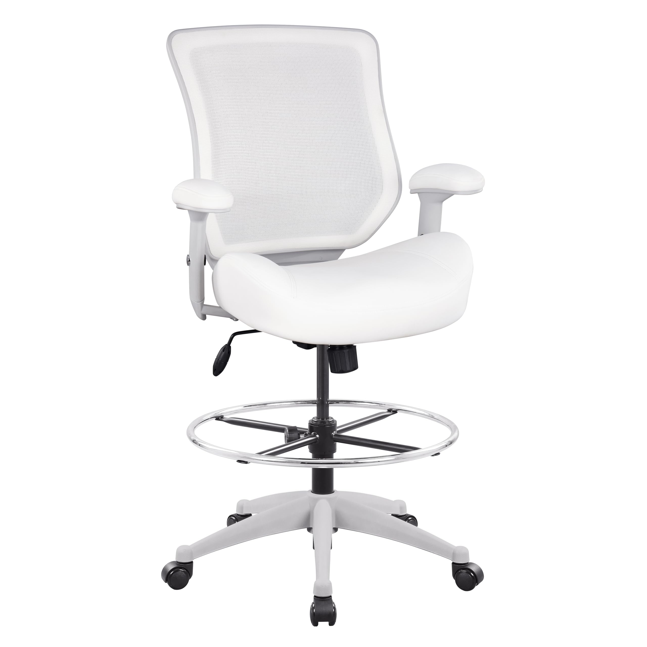 Boliss 400lbs Mesh Ergonomic Office Drafting Chair Big Adjustable Foot Ring Height Adjustable Armrest (wht), 41.7-49.6 inches, White