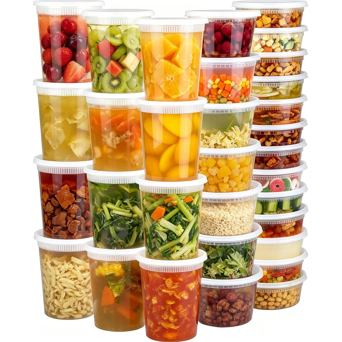 60 Sets Deli Containers with Lids, 32/16/8 oz X 20 Set Each, Leak-Proof & BPA Free Airtight Takeout Plastic Food Storage Containers for Soup, Freezer/Microwave/Dishwasher Safe