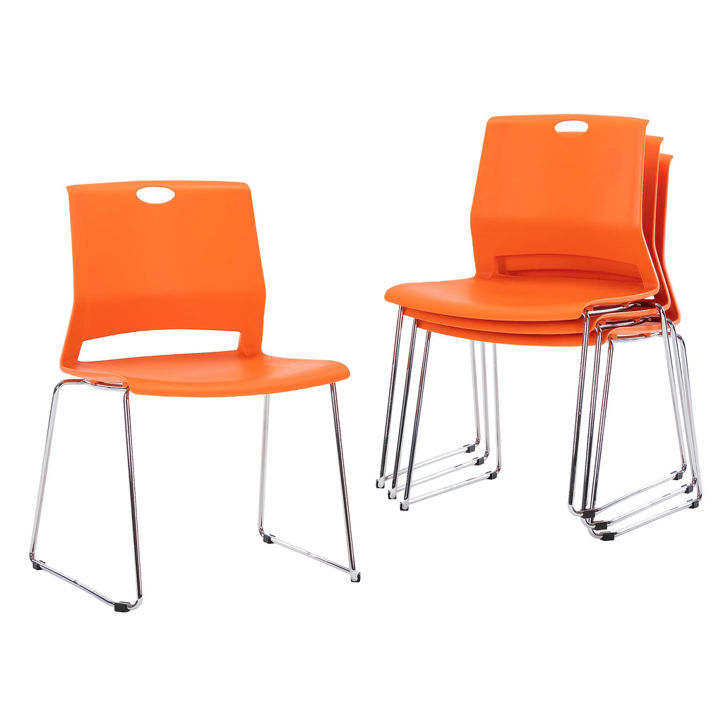 Sidanli Orange Stacking Chairs for Classroom, Plastic Stackable Chairs for Conference Room, Orange Chairs Set of 4., 22 inches x 21 inches x 32
