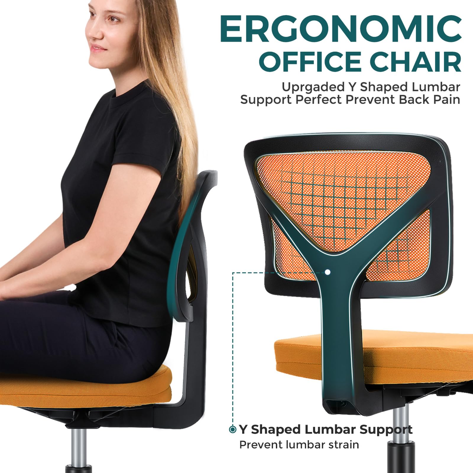 Dumos Armless Desk Chairs, Small Home Office Mesh Chairs, 1pc, Orange