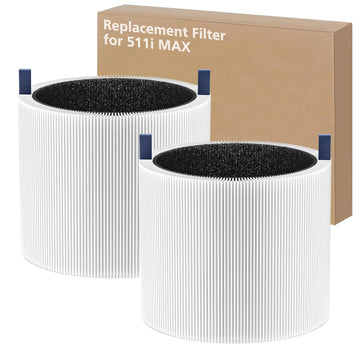 511i MAX Replacement Filter Compatible with BLUEAIR Blue Pure 511i Max Air Purifi-er, 3-IN-1 H13 True HEPA Filter and Activated Carbon Filtration System, White(2 Pack)