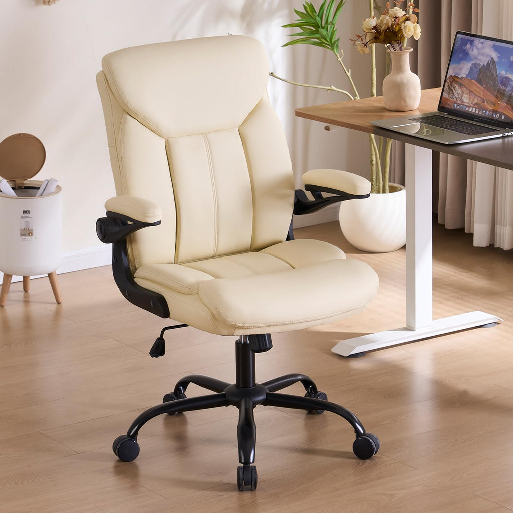 Joynet Leather Executive Office Chair - Beige Ergonomic Computer Desk Chair, 18.9"D x 25.2"W x 38.2- 42.1"H
