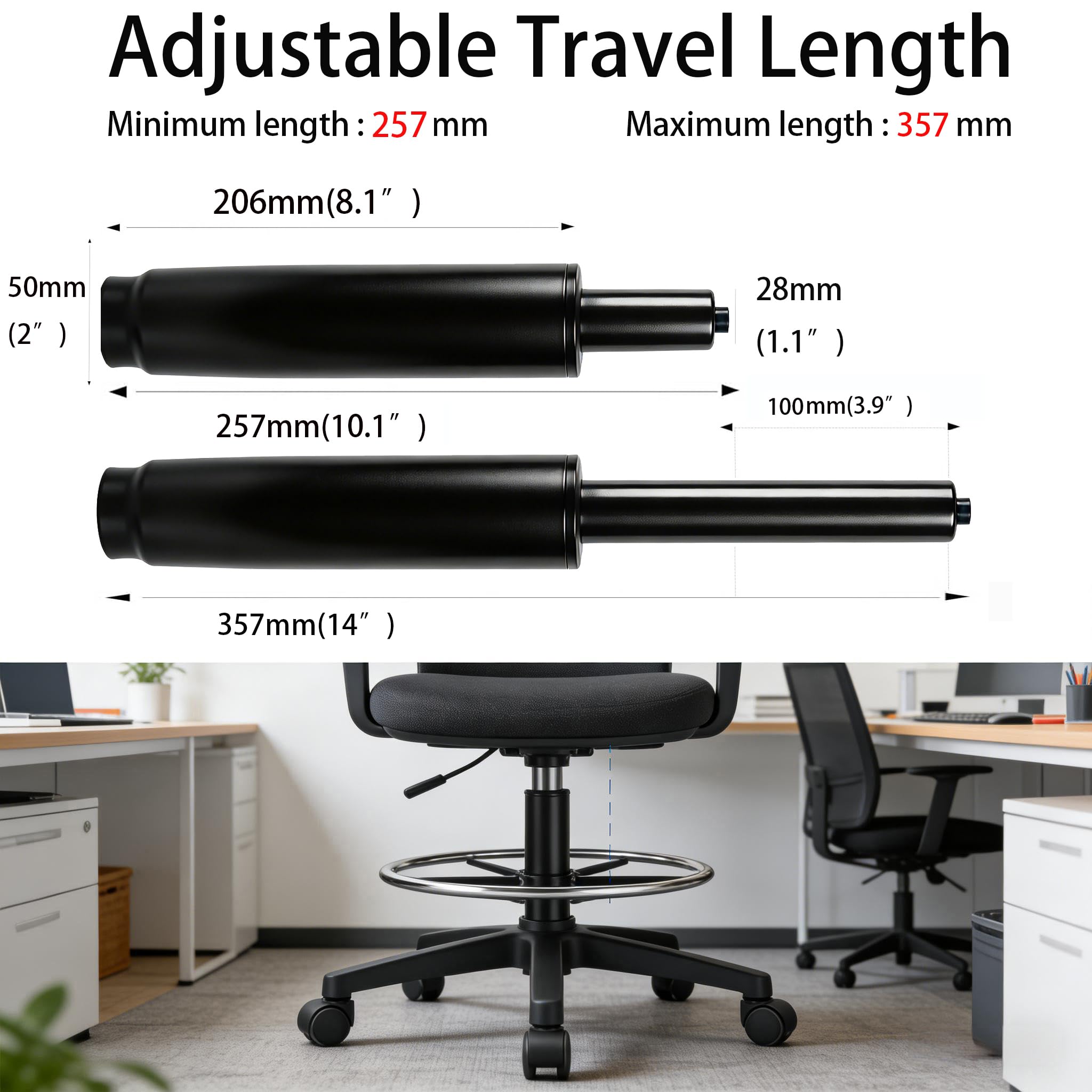 Cqithox 10.1 Inches-14 Inches Office Chair Cylinder Replacement Parts, 3.9in Stroke,heavy Duty 1000 Lbs,hydraulic Chair Gas Lift Universal Gas