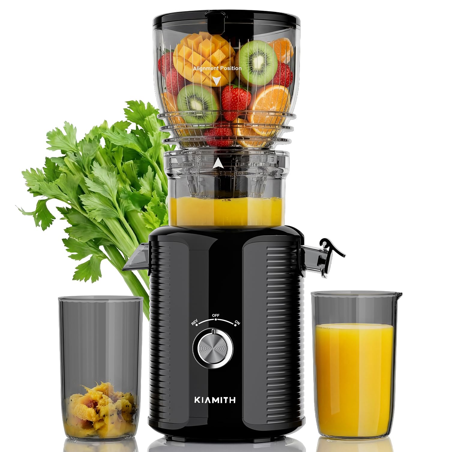 300W Cold Press Juicer with 5.8" Extra-Large Feed Chute, Slow Masticating Juicer Machines for Fruits and Vegetables, High Juice Yield, Easy to Clean, Family Use, BPA Free (Black & Grey)