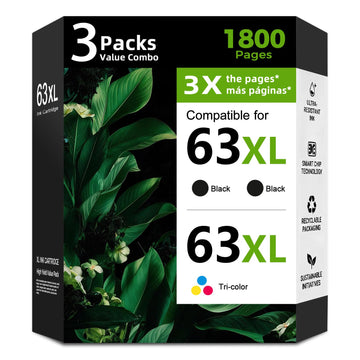 63XL Ink Cartridge Replacement for HP 63 XL HP63(2 Black,1 Color,3 Pack)for Envy 4520 4512 4510 Officejet 4650 5258 5200 3830 5255 4655 4652 5252 Deskjet 3630 3632 2132 1112 3631 2130 3634 Printer