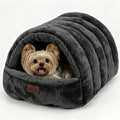 Covered Cat Bed Cave for Indoor Cats, 2-in-1 Enclosed Pet Bed for Small Dogs and Kittens with Zippered Washable Cat Mats, Cat House Bed, Dark Grey