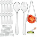 24 Pcs Transparent Plastic Serving Utensils Set - Heavy Duty Disposable Serving Spoons, Forks & Tongs (8 of Each) - BPA-Free Catering Supplies for Buffets, Parties, Weddings & Events (9 Inch)