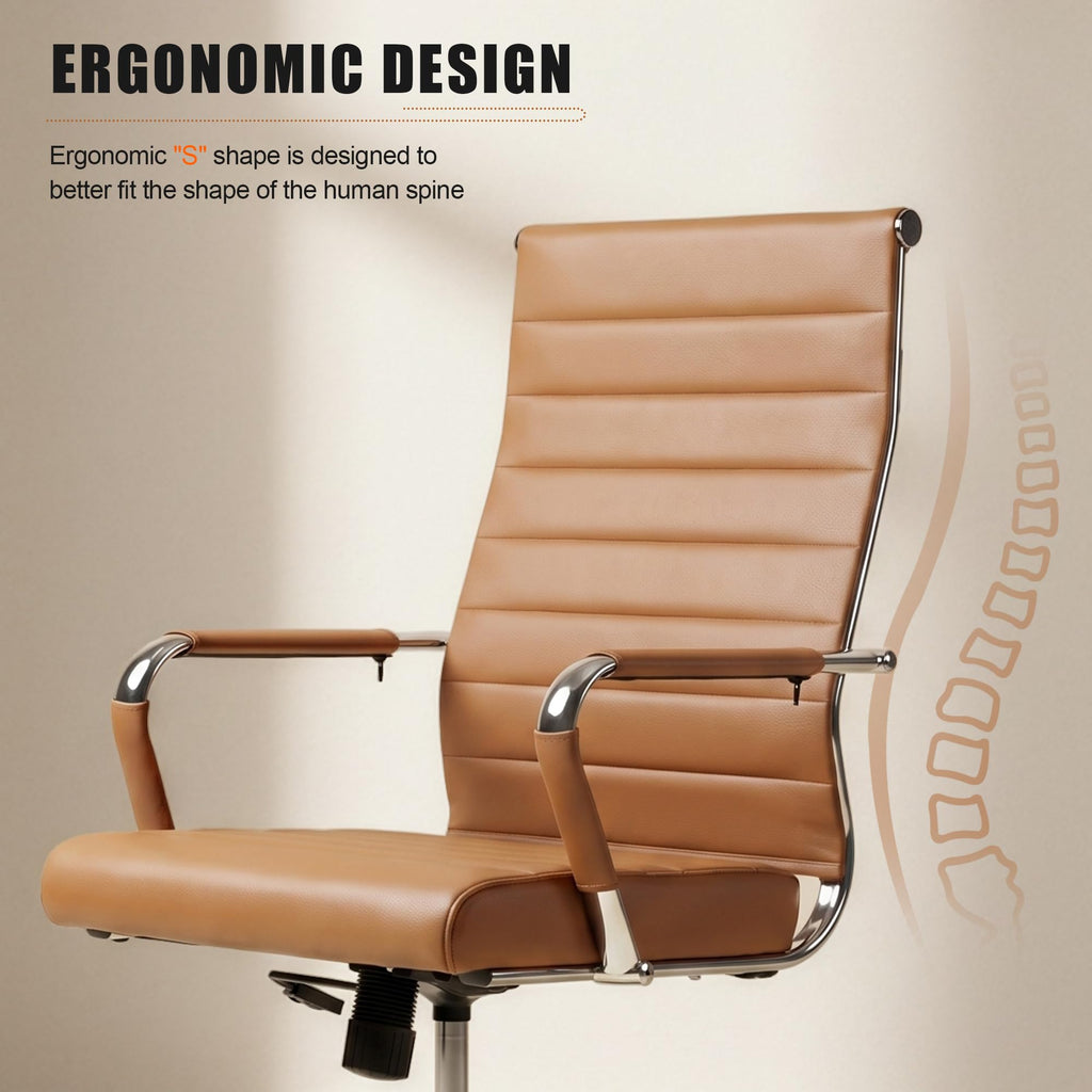 Okeysen Office Desk Chair, Ergonomic Leather Modern Conference Room Chairs, Executive Ribbed Height Adjustable Swivel Rolling Chair for Home
