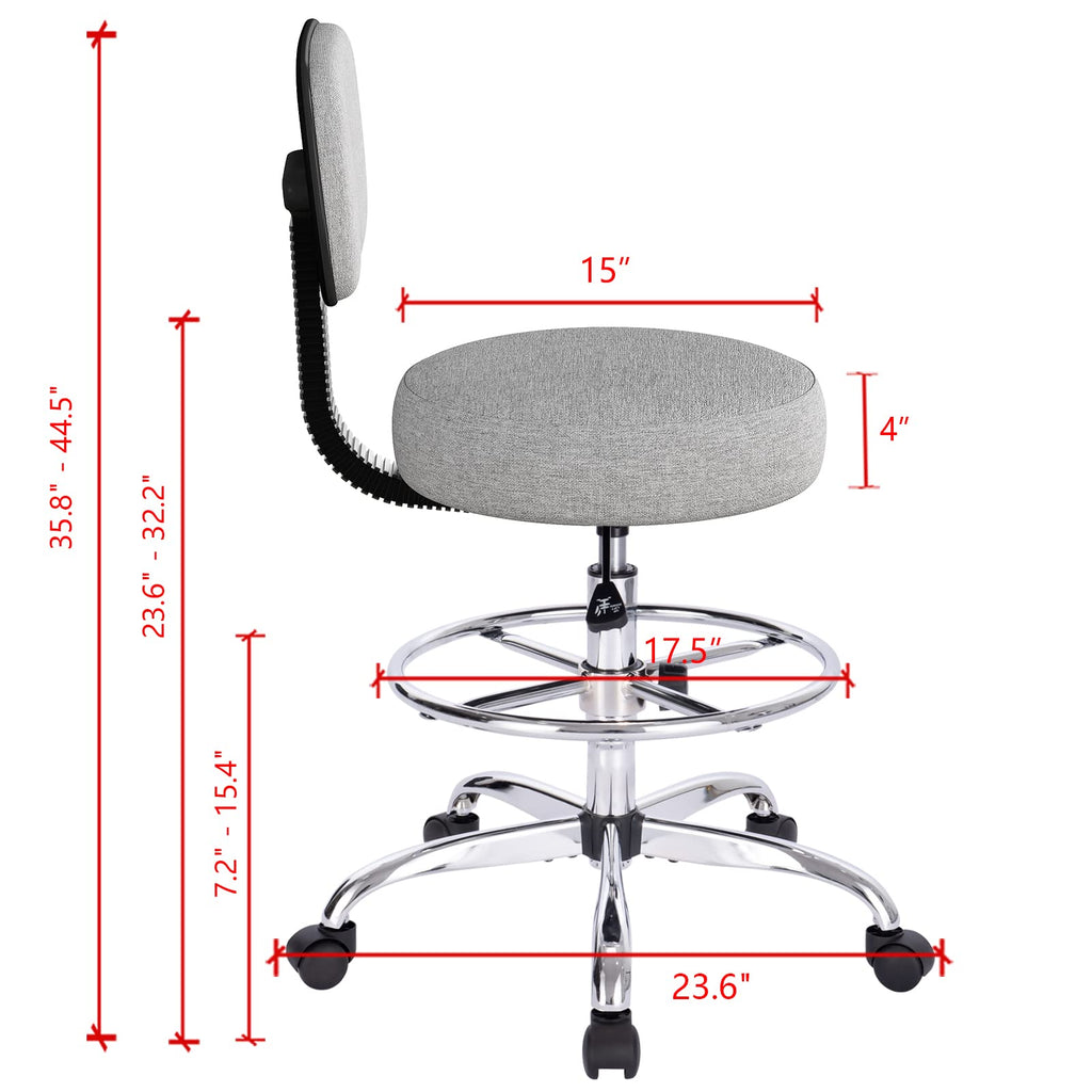 Superjare Drafting Chair with Back, Adjustable Foot Rest Rolling Stool, Multi-purpose Office Desk Chair, Thick Seat Cushion for Home Bar