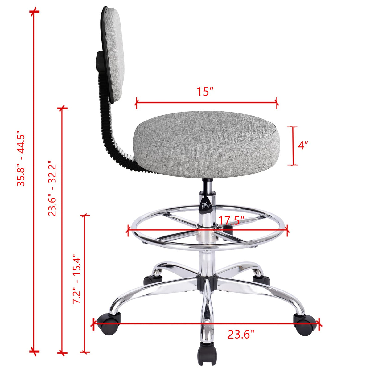 Superjare Drafting Chair with Back, Adjustable Foot Rest Rolling Stool, Multi-purpose Office Desk Chair, Thick Seat Cushion for Home Bar