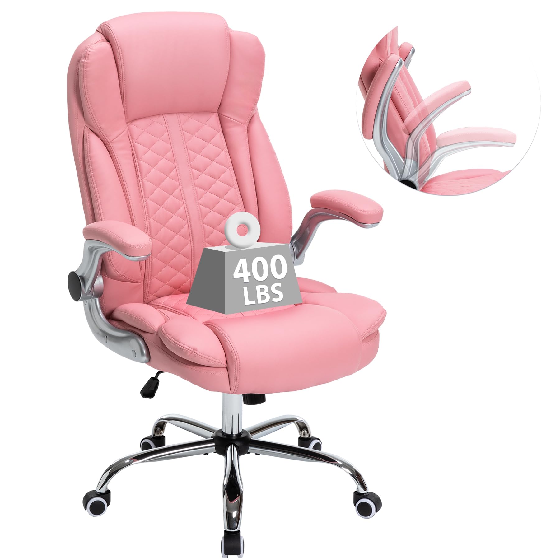 400lbs Executive Office Chair with Flip-up Armrests, Big and Tall Computer Chair for Heavy People, Heavy Duty Ergonomic Comfy Chair, Breathable