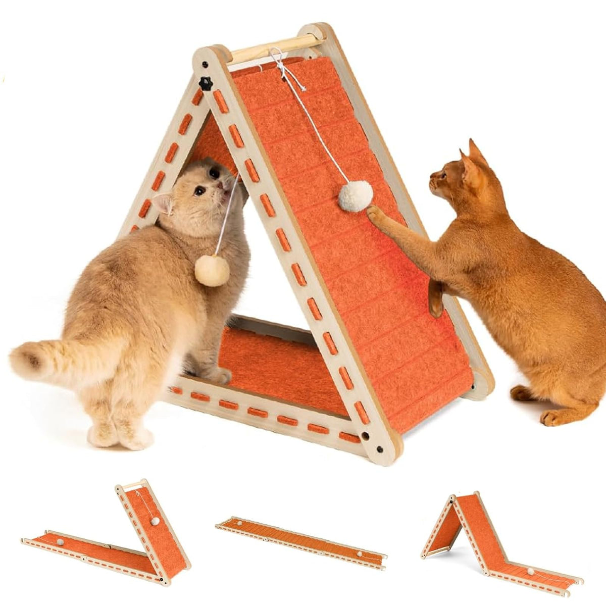 Cat Scratcher with Ball Toy Foldable Cat Scratch Pad Felt Triangle Scratchers for Indoor Cats Large Cat Scratching Board Mat Cats Scratch Furniture Protector Kitten Toys Orange