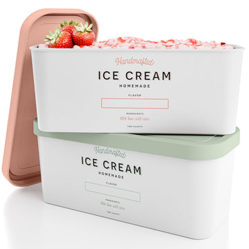 Reusable Ice Cream Containers Set of 2 - Sturdy 2 Quart Tubs with Lids