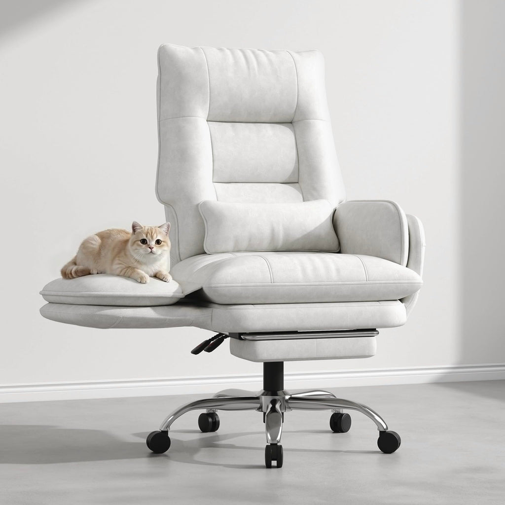Criss Cross Office Chair, Flip Armrests for Pets & Cross Legged Sitting, 26.5' x 28.7'' x 45.28''(L x W x H), Mixed White Tech Fabric
