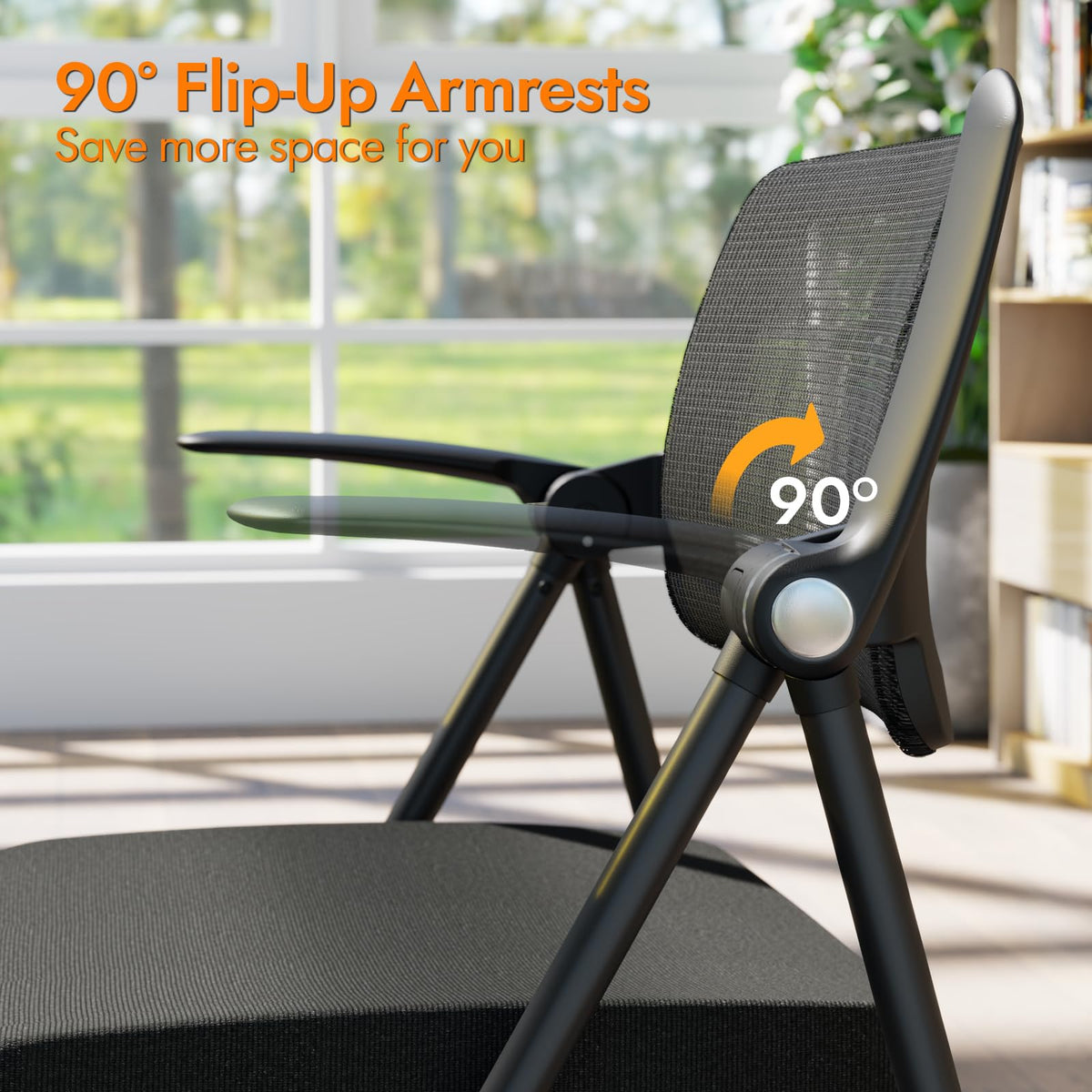 Fylica Stackable & Foldable Office Chair Set of 2, Folding Desk Chair with Flip-up Armrest, Breathable Mesh, Thick Seat Cushion & Rocking