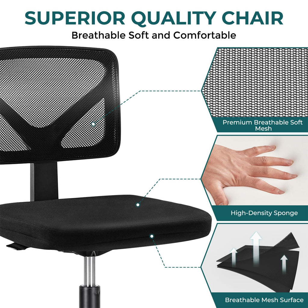 Dumos Armless Desk Chairs, Small Home Office Mesh Chairs, 1pc, New Black
