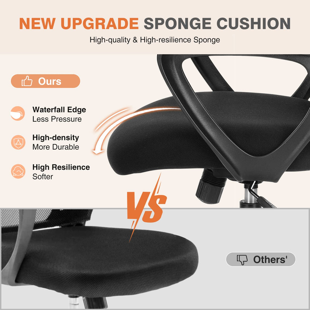 Sweetcrispy Home Office Chair, Mesh Office Chair, Lumbar Support, 18.5 Inch, Black