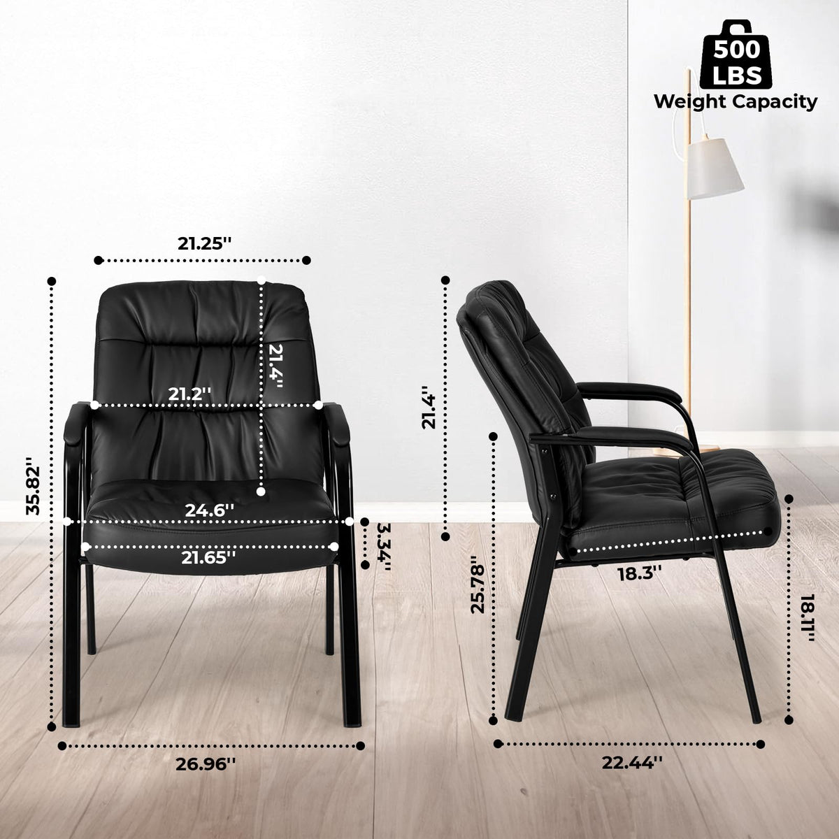 Olixis Office Waiting Room Guest Chair, 500lbs, Faux Leather, 1 pack, Modern Black