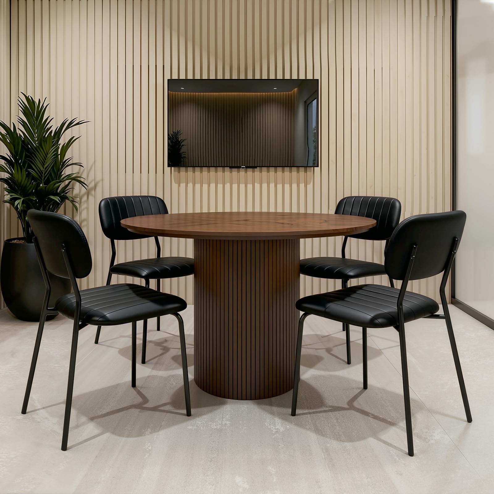 Vingli Modern Pu Padded Stacking Dining Chair Set of 4 for Home, Black, 4 Pack, Black Pu