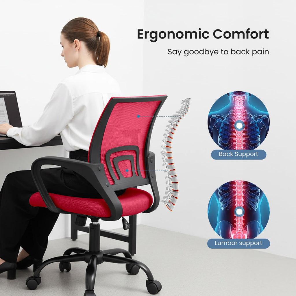 Olixis Ergonomic Office Chair 2 Pack, Home Desk Mesh Chairs, Lumbar Support, Red