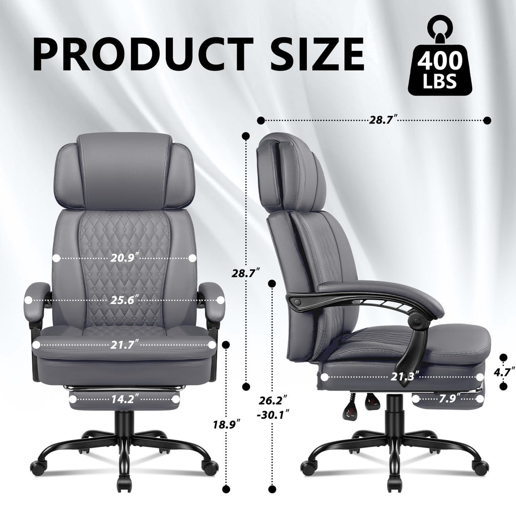 Vendorz Office Chair with Foot Rest 400lbs, Heavy Duty Executive Leather Office Chair for Heavy People,big and Tall High Back Ergonomic Comfy