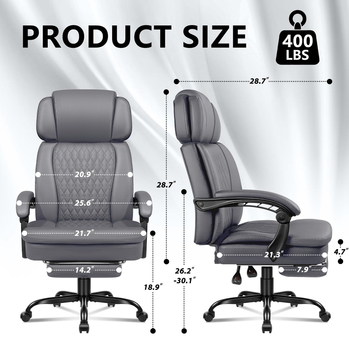 Vendorz Office Chair with Foot Rest 400lbs, Heavy Duty Executive Leather Office Chair for Heavy People,big and Tall High Back Ergonomic Comfy