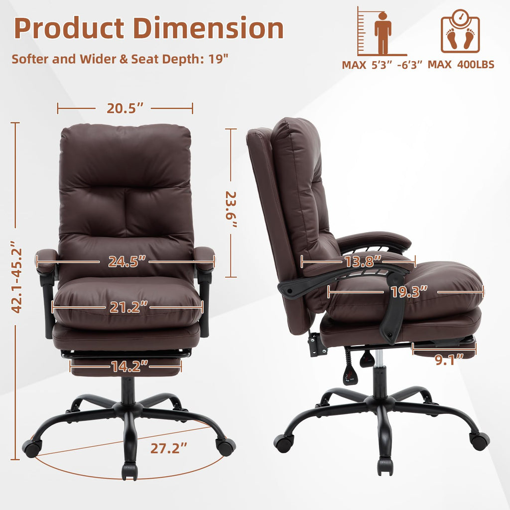 Haranuo Office Chair, Ergonomic Executive Conference Room Chairs, Ribbed Leather Desk Chair with Lumbar Support, Adjustable Height Mid-back