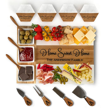 Personalized Housewarming Gifts, Custom Marble Charcuterie Cheese Board, Engraved House Warming Gifts New Home - Gift Ideas for Host, Gifts for Couples, Home Owners, Weddings