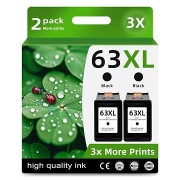 63XL Ink Cartridges Replacement for HP Ink 63 XL (2 Black) Fit for HP63 3830 5255 5258 4650 Envy 4520 4512 Deskjet 3632 1112 3637 3630 Printers BK